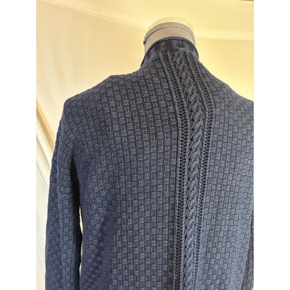Woolovers Chunky long cardigan M navy Cable knit Cotton Pockets Boho Classic - Picture 3 of 6